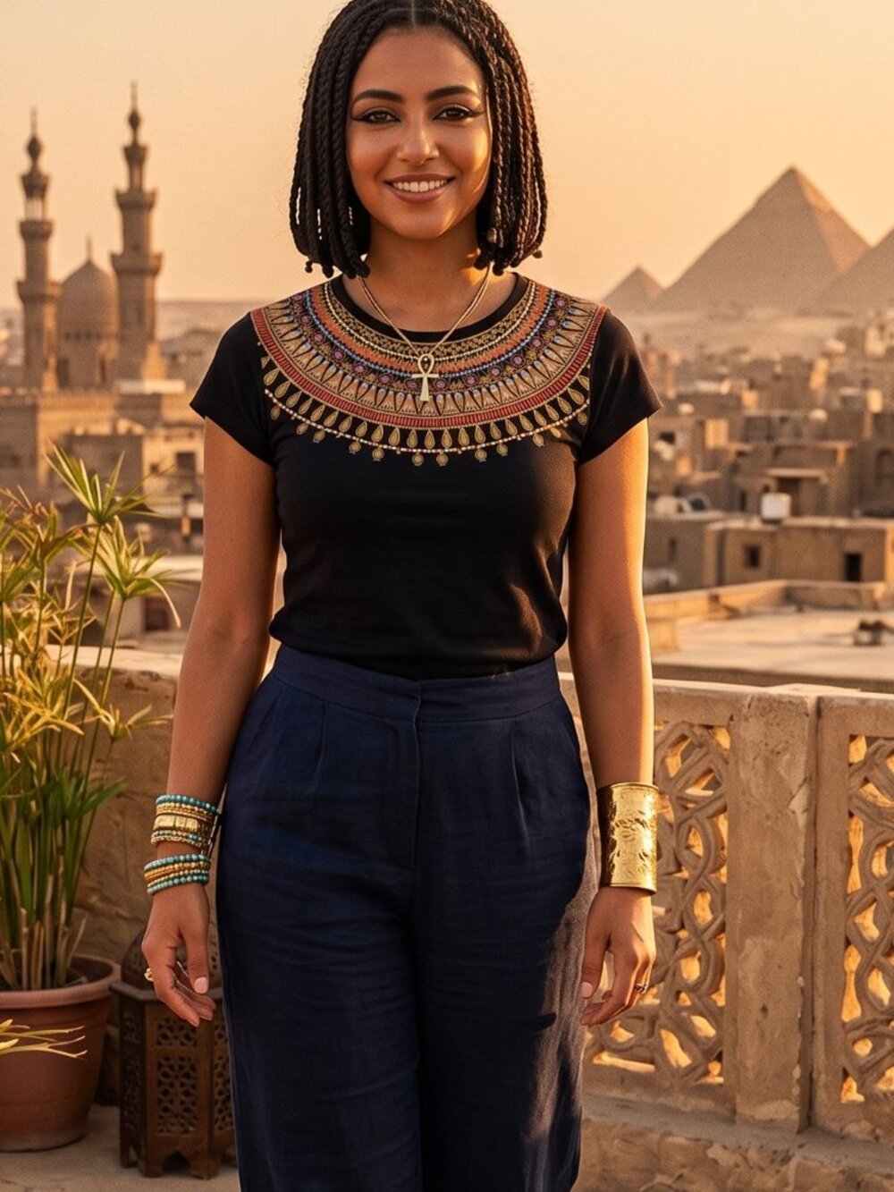 The British Museum Womens Egyptian Graphic Print‎ T-Shirt Gold Collar Size Small